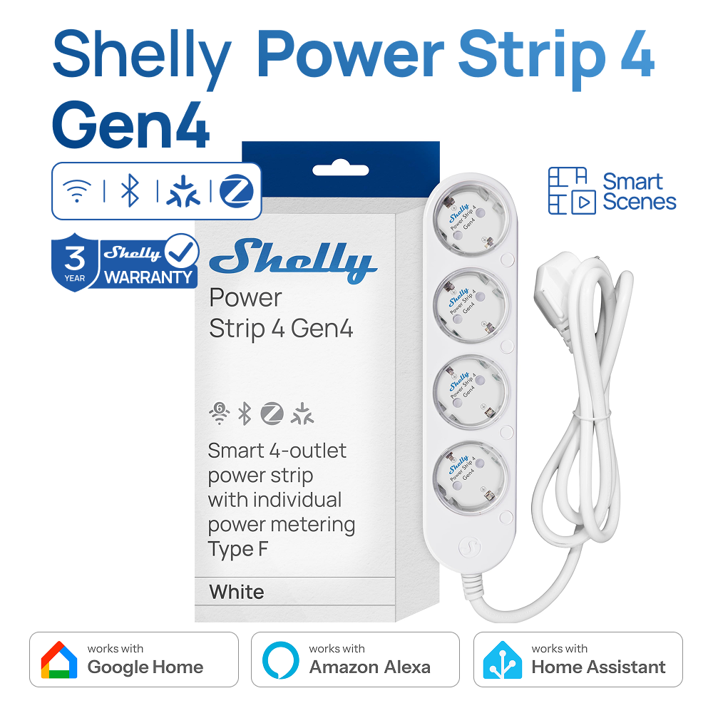Shelly Relay Module - Multiprise Shelly 4 Gen4 prise intelligente